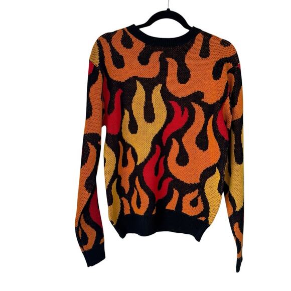 Super Massive Flame Print Men's Sweater Size Small Retro Club Rave Wear - Picture 2 of 3
